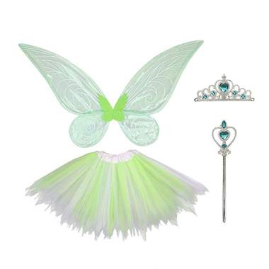 סט מפואר כולל כנפיים ירוקות טינקרבל חצאית כתר ושרביט : image 1