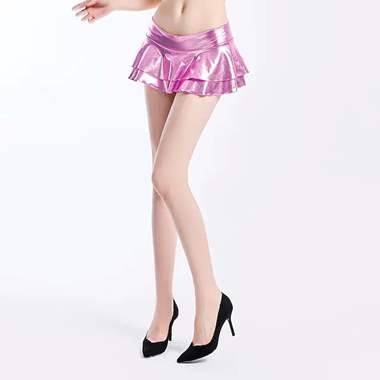 חצאית מטאלית סקסית קצרצרה צבע וורוד ONE SIZE : image 1