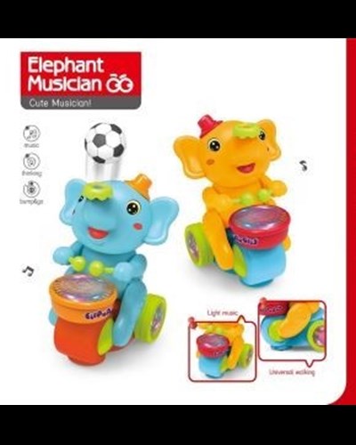 פיל מוזיקלי מתופף וכדור עף באויר