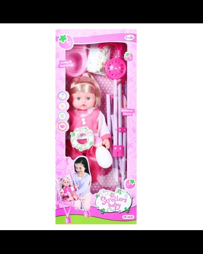 מארז עגלה עם בובה ואביזרים / מידות 50*25 ס"מ