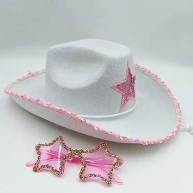 כובע בוקרת לבן כוכב וורוד : image 1